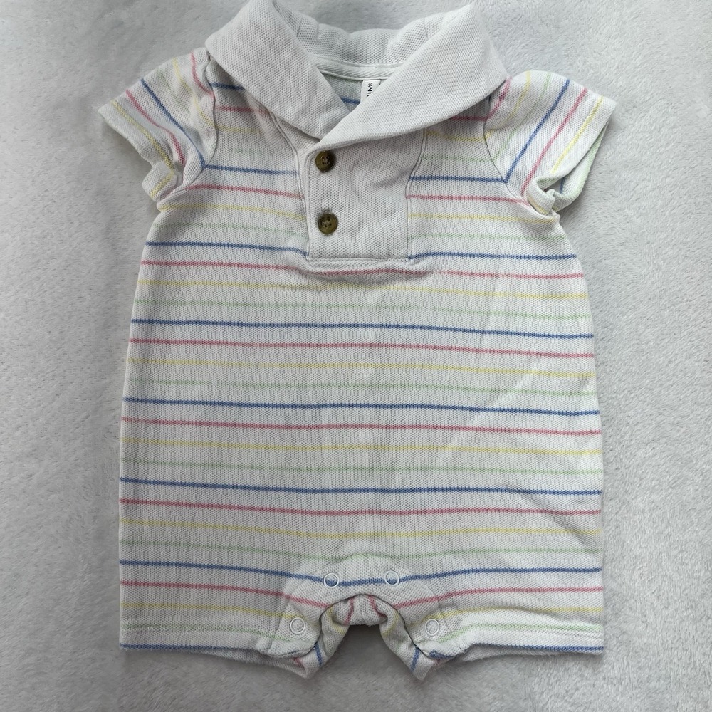 Janie and Jack Striped Romper Baby Boy 0-3m Cotton Pocket Preppy Coastal Summer
